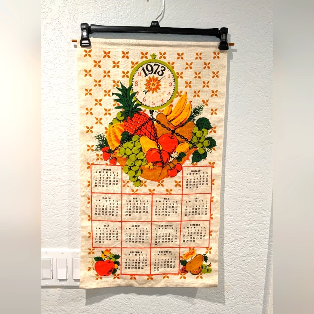 Vintage 1973 Tea towel wall hanging